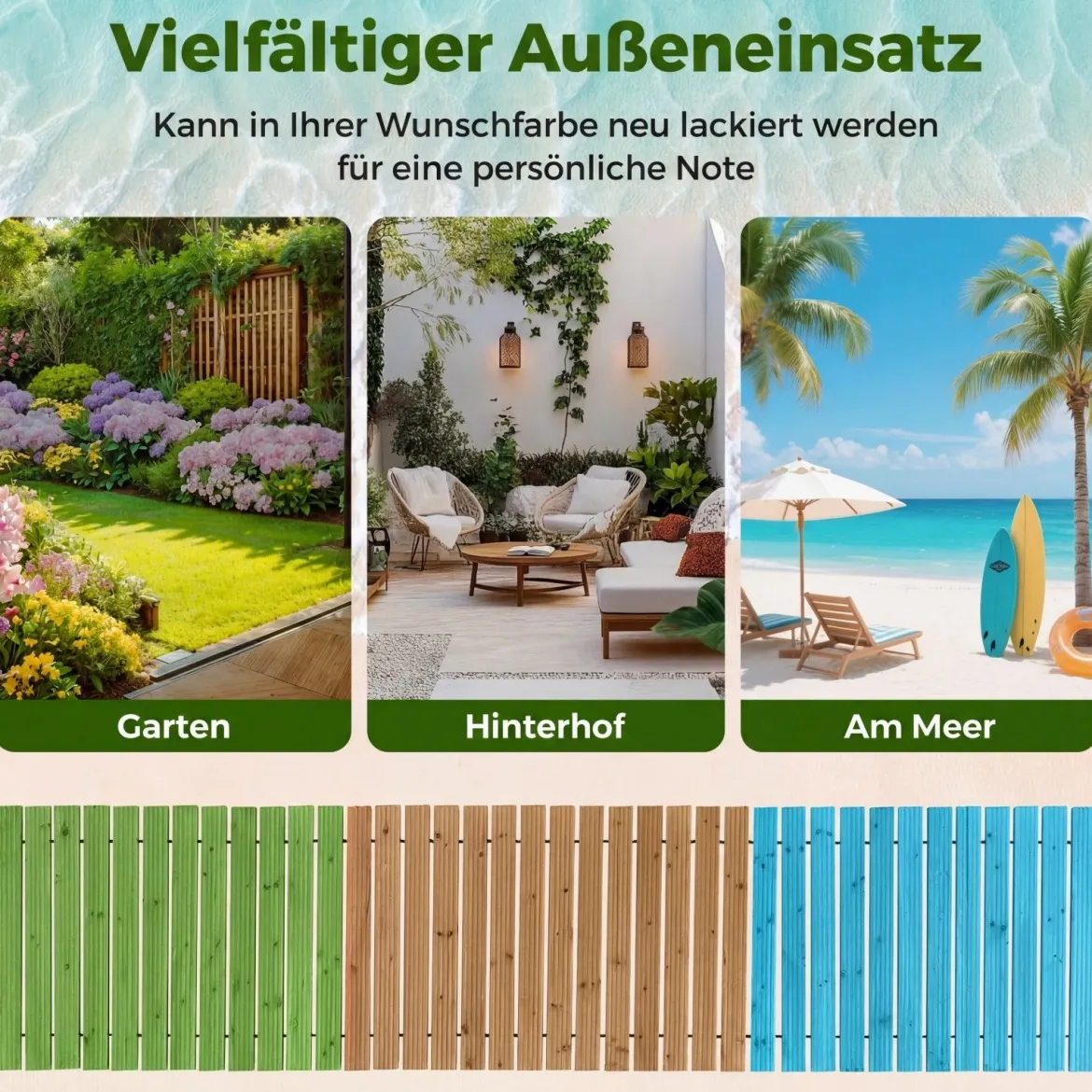 Gartenweg Holz Outdoor Rollweg mit Rutschfester Oberfläche Ausrollbarer Holzweg 367 x 55 cm Braun/Natur