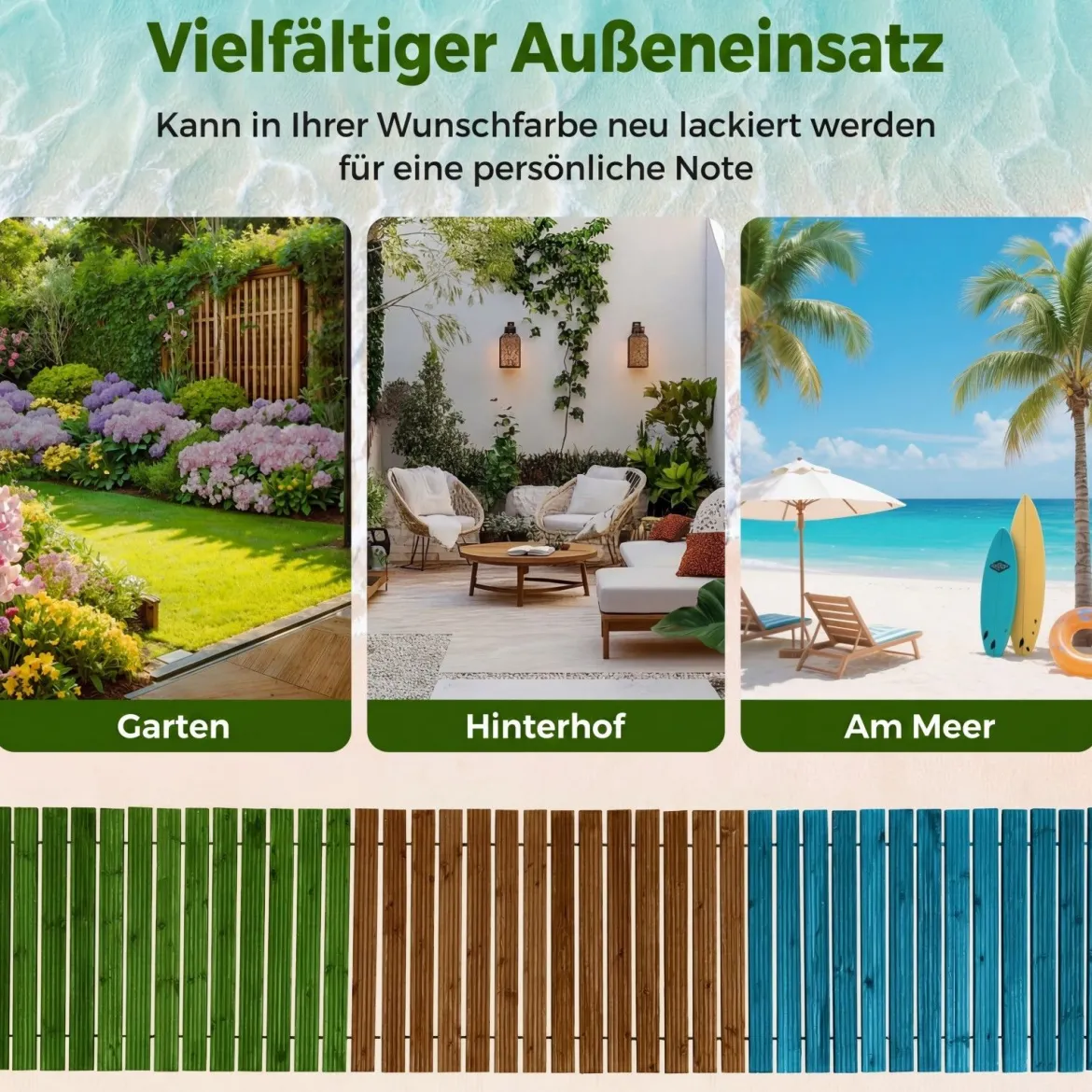 Gartenweg Holz Outdoor Rollweg mit Rutschfester Oberfläche Ausrollbarer Holzweg 367 x 55 cm Braun/Natur
