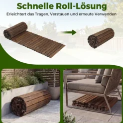 Gartenweg Holz Outdoor Rollweg mit Rutschfester Oberfläche Ausrollbarer Holzweg 367 x 55 cm Braun/Natur