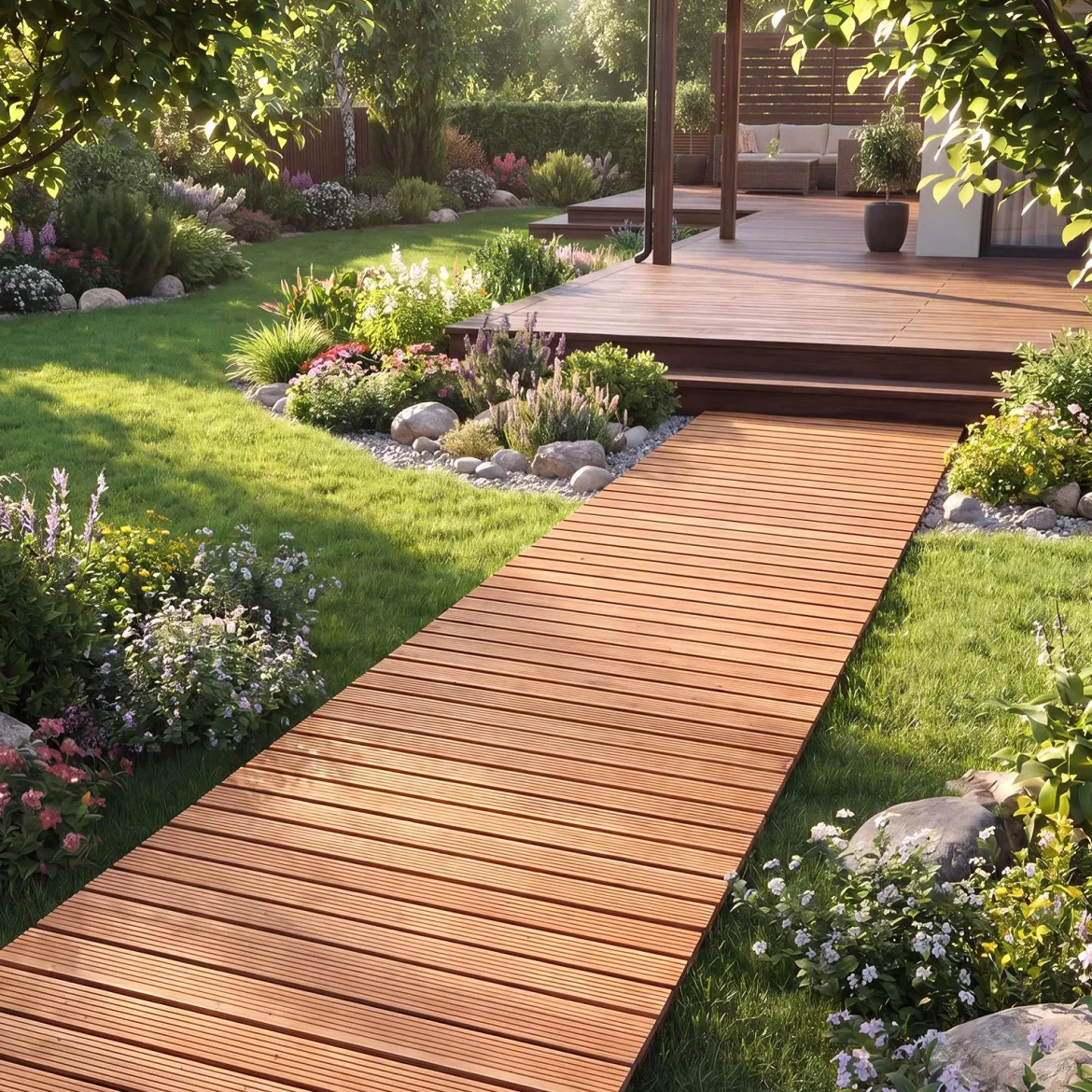 Gartenweg Holz Outdoor Rollweg mit Rutschfester Oberfläche Ausrollbarer Holzweg 367 x 55 cm Braun/Natur