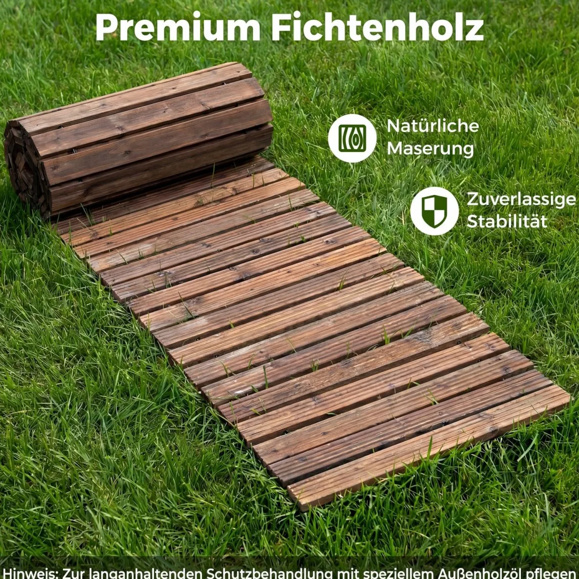 Gartenweg Holz Outdoor Rollweg mit Rutschfester Oberfläche Ausrollbarer Holzweg 367 x 55 cm Braun/Natur