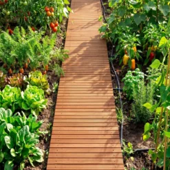Gartenweg Holz Outdoor Rollweg mit Rutschfester Oberfläche Ausrollbarer Holzweg 367 x 55 cm Braun/Natur