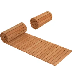 Gartenweg Holz Outdoor Rollweg mit Rutschfester Oberfläche Ausrollbarer Holzweg 367 x 55 cm Braun/Natur