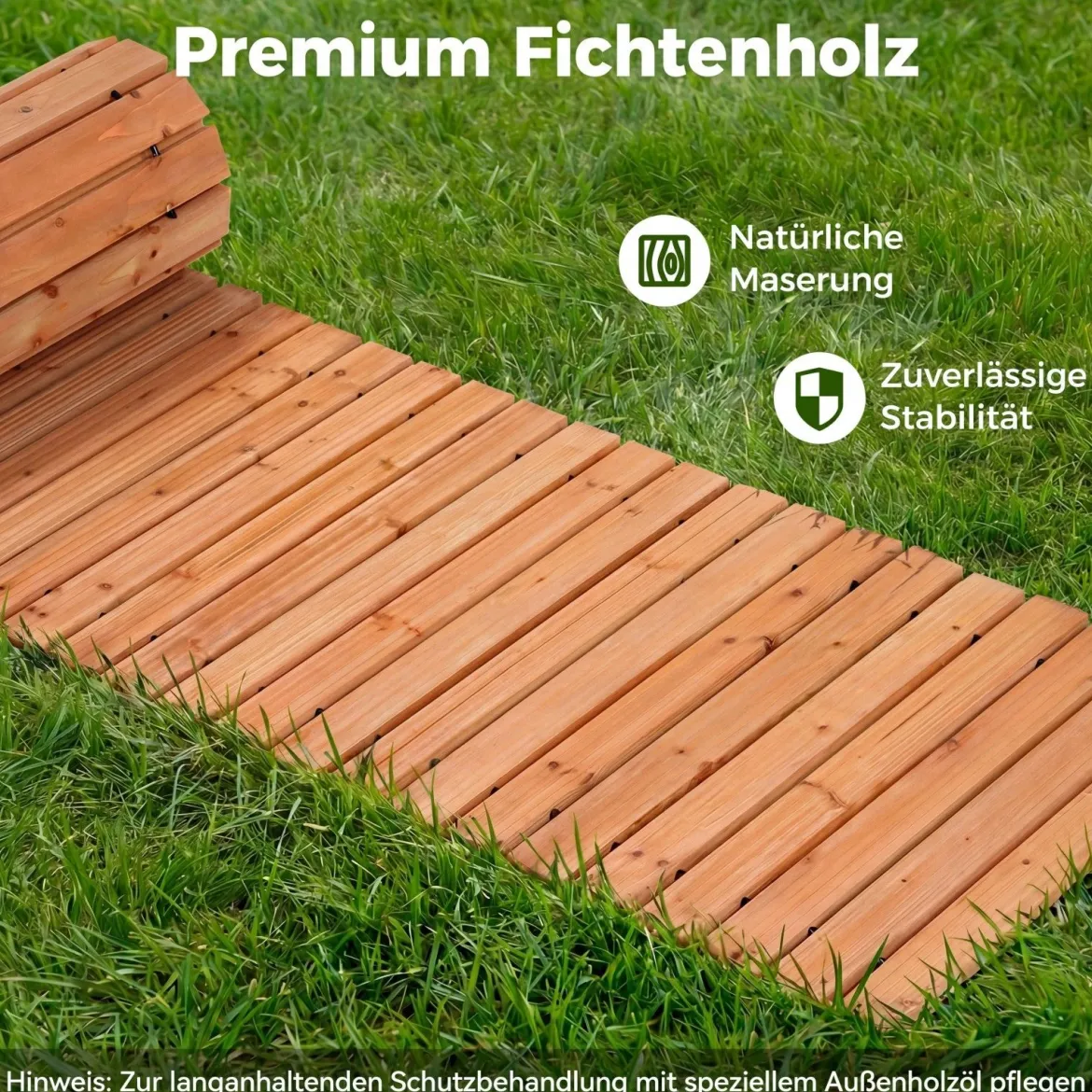 Gartenweg Holz Outdoor Rollweg mit Rutschfester Oberfläche Ausrollbarer Holzweg 367 x 55 cm Braun/Natur
