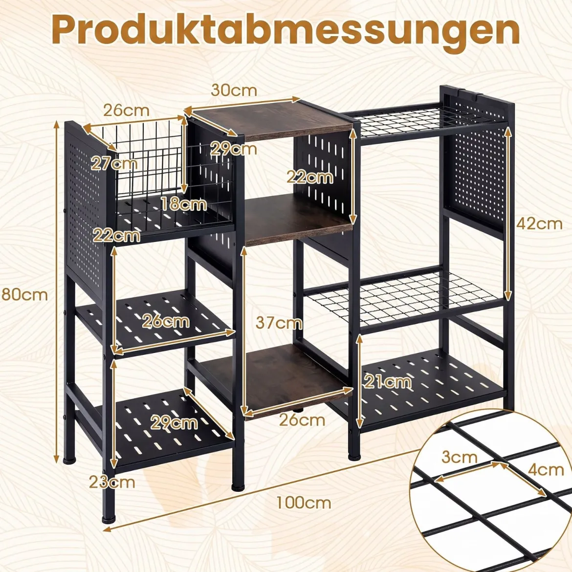 Gartenwerkzeugregal aus Metall Werkzeugregal mit 66 Werkzeugschlitzen 5 Ablagen Metallkorb & 2 Haken
