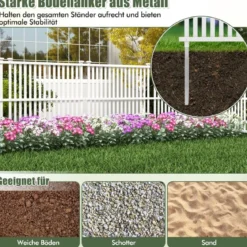 Gartenzaun 2-teilig 114 cm hoch Zaun mit Pfosten & Schutzkappen Sichtschutzzaun Weiß