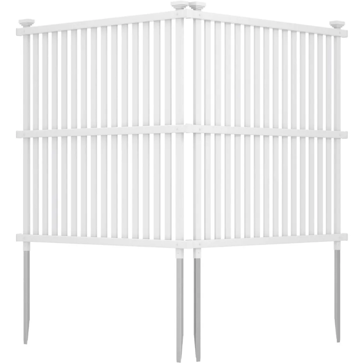 Gartenzaun 2-teilig 114 cm hoch Zaun mit Pfosten & Schutzkappen Sichtschutzzaun Weiß