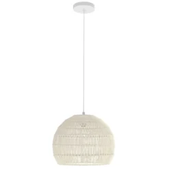 Geflochtene Pendelleuchte Boho Deckenleuchte mit Verstellbarer Aufhänghöhe Hängelampe Beige