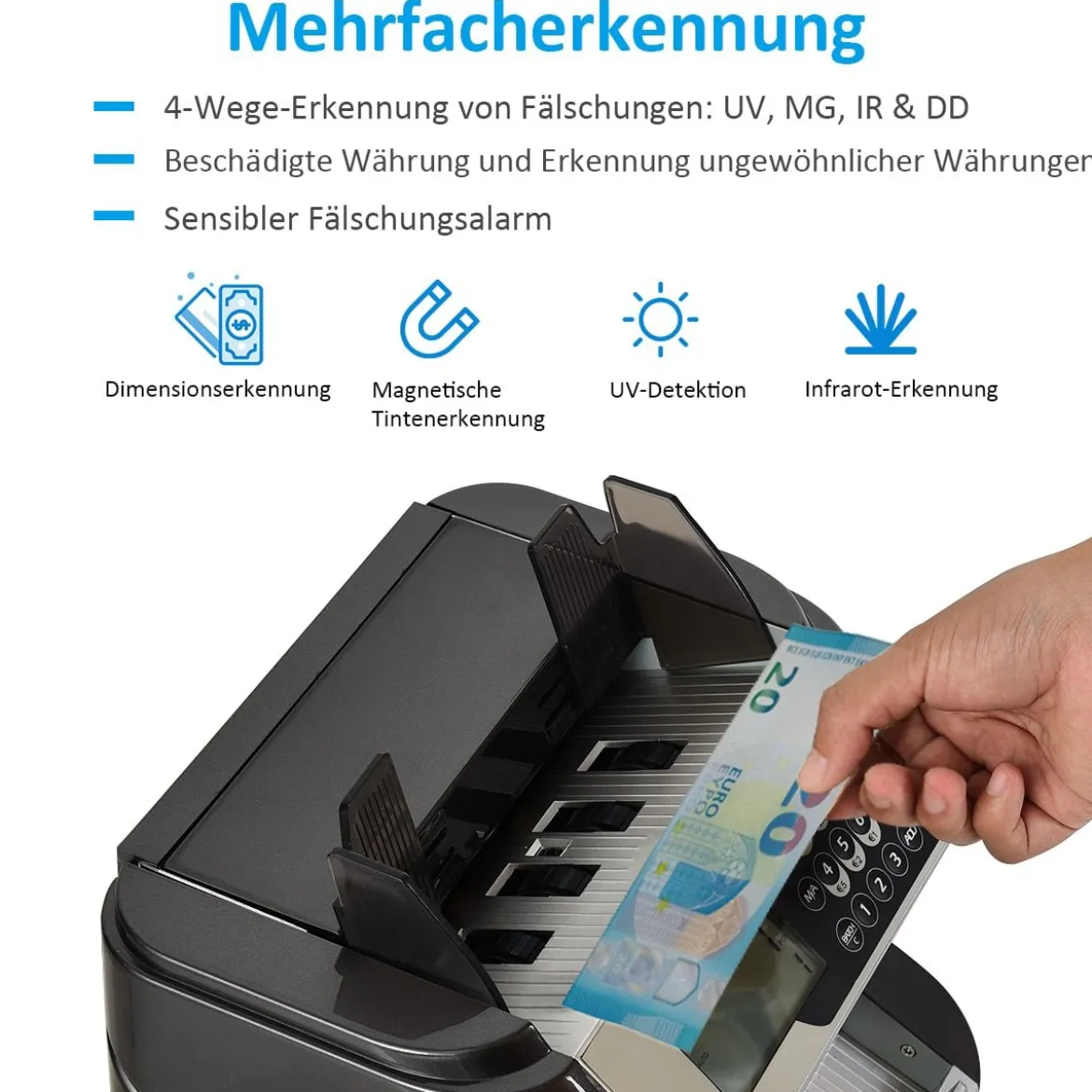 Geldzähler mit Echtheitsprüfung Banknotenzähler Geldscheinzähler für Euro