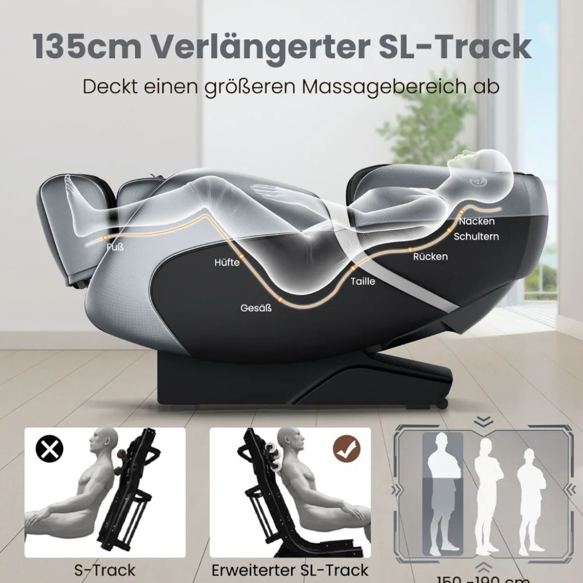 Generisch Relaxe Massagesessel Ganzkörper Massagestuhl elektrisch mit Heizung und Luftkompression Schwarz
