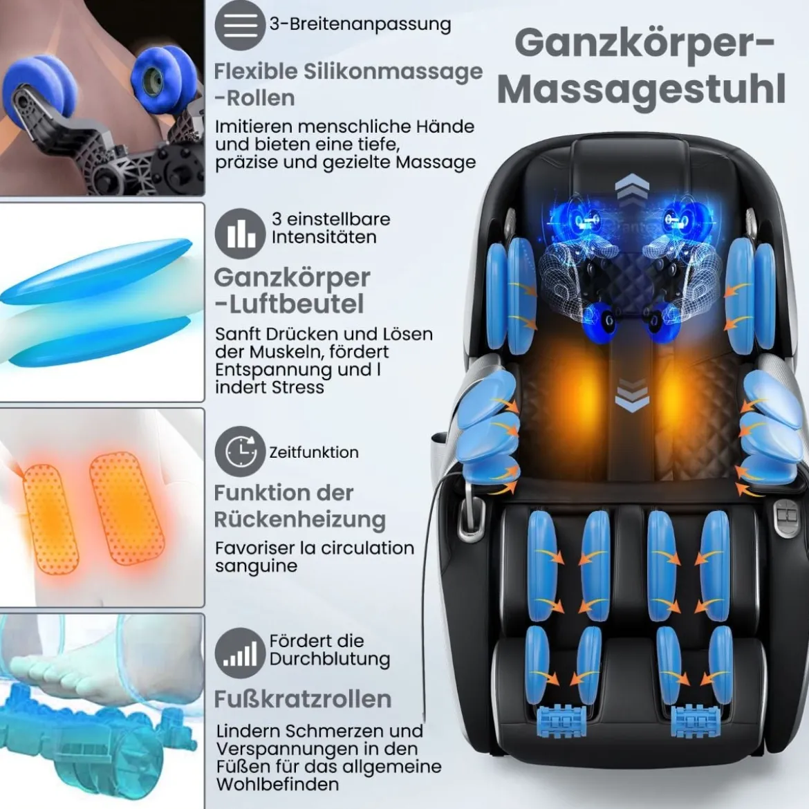 Generisch Relaxe Massagesessel Ganzkörper Massagestuhl elektrisch mit Heizung und Luftkompression Schwarz
