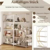 Geometrisches Bücherregal mit Offenen Holzregale & Metallrahmen Büroregal Standregal Weiß & Natur