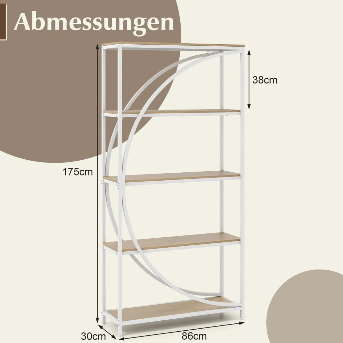 Geometrisches Bücherregal mit Offenen Holzregale & Metallrahmen Büroregal Standregal Weiß & Natur