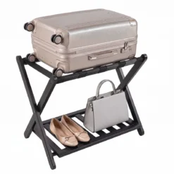 Gepäckablage Bambus Klappbarer Kofferständer mit Ablagefach Gepäckträger 68 x 43 x 57 cm Natur