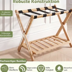 Gepäckablage Bambus Klappbarer Kofferständer mit Ablagefach Gepäckträger 68 x 43 x 57 cm Natur
