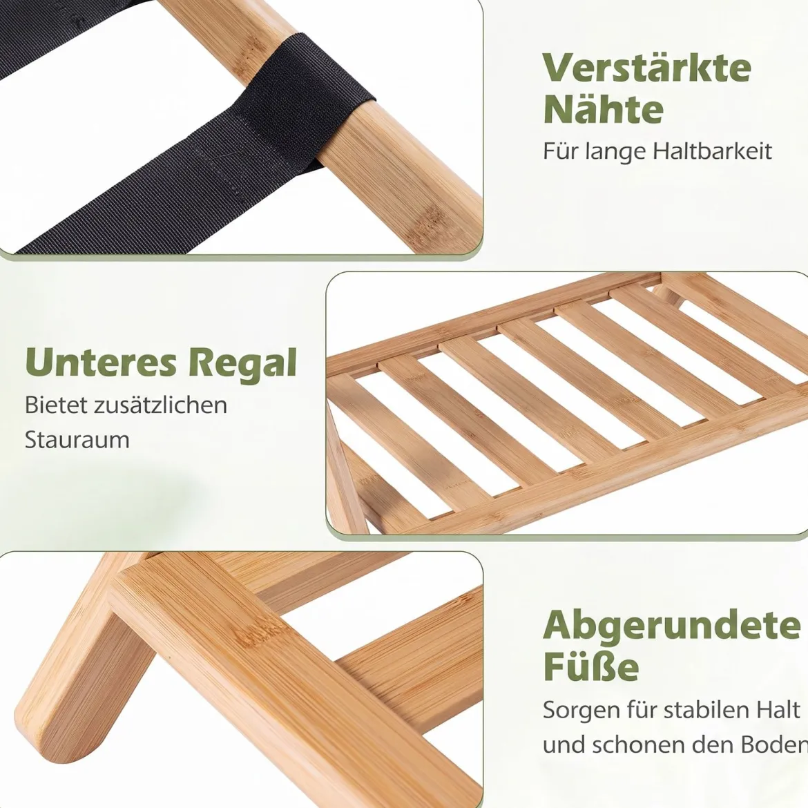 Gepäckablage Bambus Klappbarer Kofferständer mit Ablagefach Gepäckträger 68 x 43 x 57 cm Natur