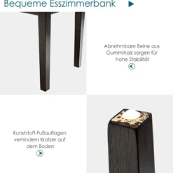 Gepolsterte Esszimmerbank aus Massivholz mit bequemer gepolsterter Sitzfläche & Holzbeinen Mehrzweckbank Grau