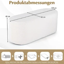 Gepolsterte Ottomane Bank 120 cm Moderner Hocker am Fußende des Bettes mit Cordstoff & Hochdichtem Schaumstoff Beige