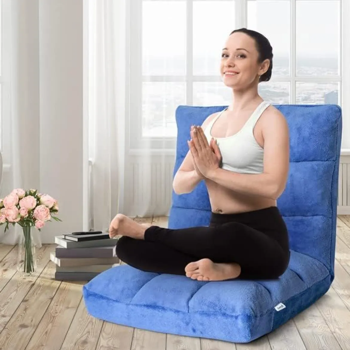 Gepolsterter Bodenstuhl Klappbarer Bodensessel 14-stufig Verstellbares Bodenkissen mit Rückenlehne