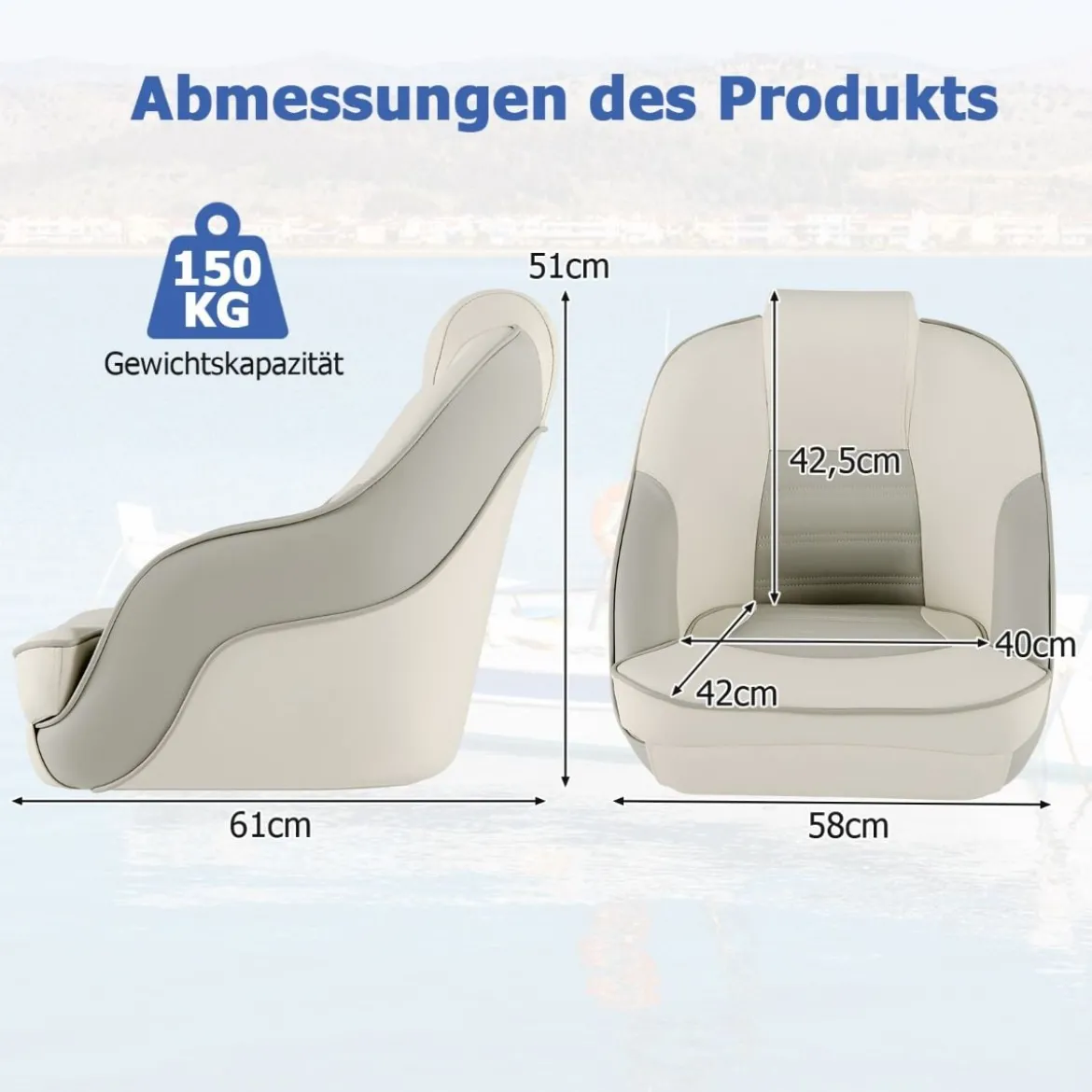 Gepolsterter Bootssitz mit Wasserdichtem PVC-Leder & Dicker Schwammpolsterung Bootsstuhl Weiß