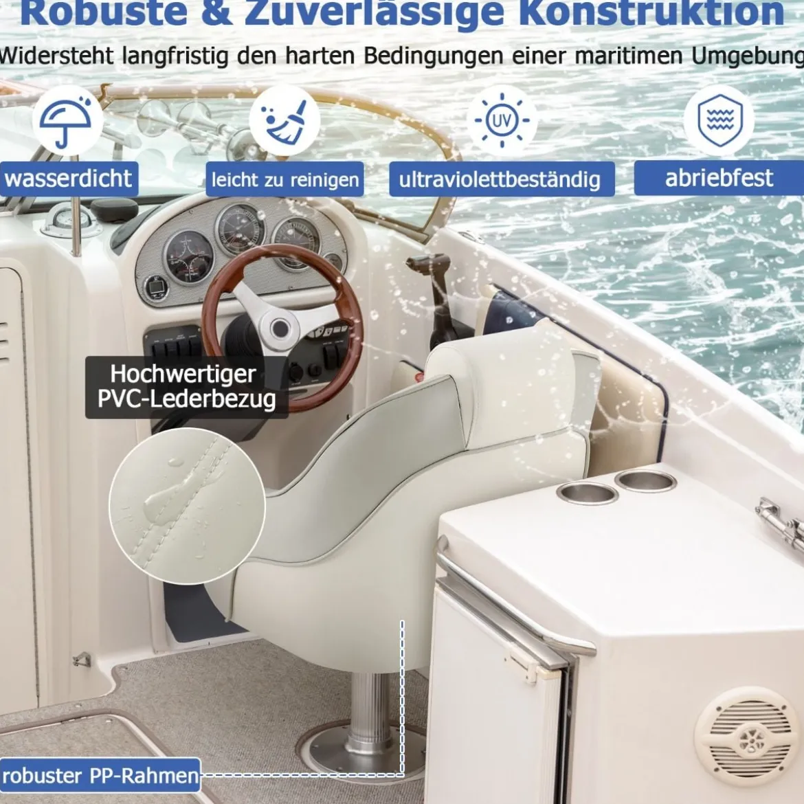 Gepolsterter Bootssitz mit Wasserdichtem PVC-Leder & Dicker Schwammpolsterung Bootsstuhl Weiß