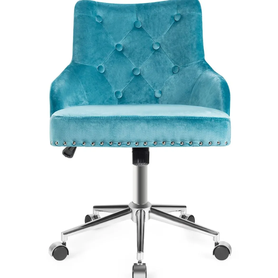 Gepolsterter Bürostuhl mit Rädern Samt Akzent Sessel Verstellbar 59,5 x 57 x 84 - 98 cm Türkis