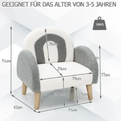 Gepolsterter Kindersofa mit Massivholzbeinen Kindersessel Grau