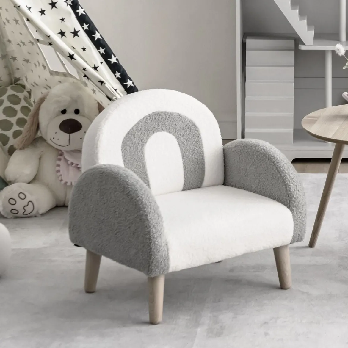 Gepolsterter Kindersofa mit Massivholzbeinen Kindersessel Grau