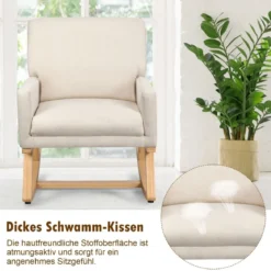 Gepolsterter Schaukelsessel aus Massivholz Schaukelstuhl Schwingsessel Relaxstuhl Beige