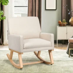 Gepolsterter Schaukelsessel aus Massivholz Schaukelstuhl Schwingsessel Relaxstuhl Beige