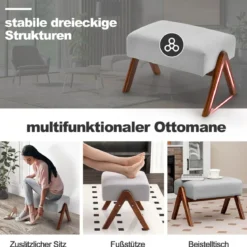 Gepolsterter Schaukelstuhl mit Hocker & Kissen Schaukelsessel mit Holzrahmen Grau