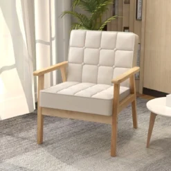 Gepolsterter Sessel mit Armlehnen & Atmungsaktivem Polyestergewebe Akzentstuhl Beige