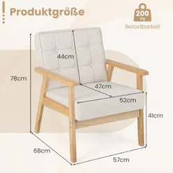 Gepolsterter Sessel mit Armlehnen & Atmungsaktivem Polyestergewebe Akzentstuhl Beige