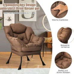 Gepolsterter Sessel mit Armlehnen & Seitentasche Relaxsessel Loungesessel Fernsehsessel