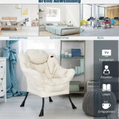 Gepolsterter Sessel mit Armlehnen & Seitentasche Relaxsessel Loungesessel Fernsehsessel