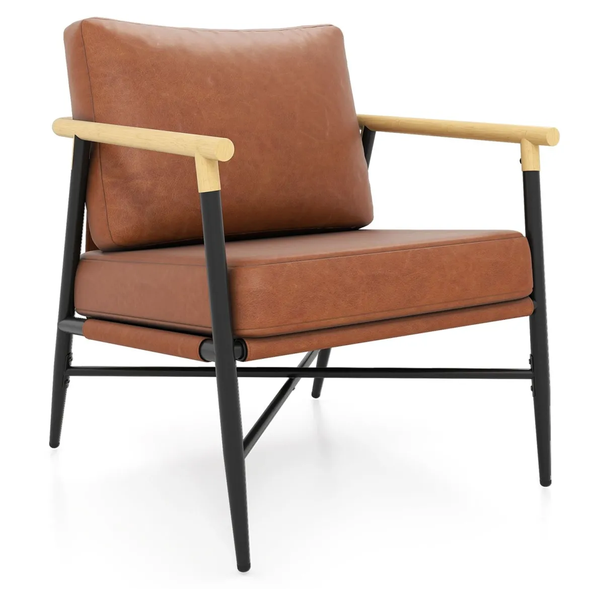 Gepolsterter Sessel mit Armlehnen Loungesessel mit Abnehmbarem Rückenkissen Relaxsessel Braun