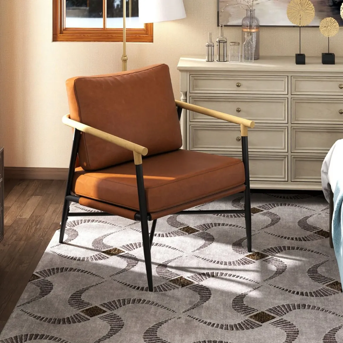 Gepolsterter Sessel mit Armlehnen Loungesessel mit Abnehmbarem Rückenkissen Relaxsessel Braun