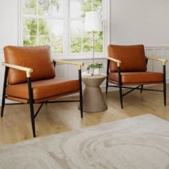 Gepolsterter Sessel mit Armlehnen Loungesessel mit Abnehmbarem Rückenkissen Relaxsessel Braun