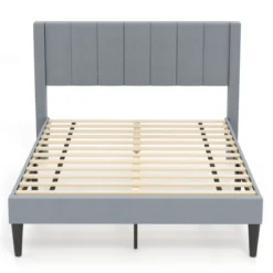 Gepolstertes Doppelbettgestell für 200 x 140 cm Matratze Plattformbett mit Kopfteil Bettgestell Grau