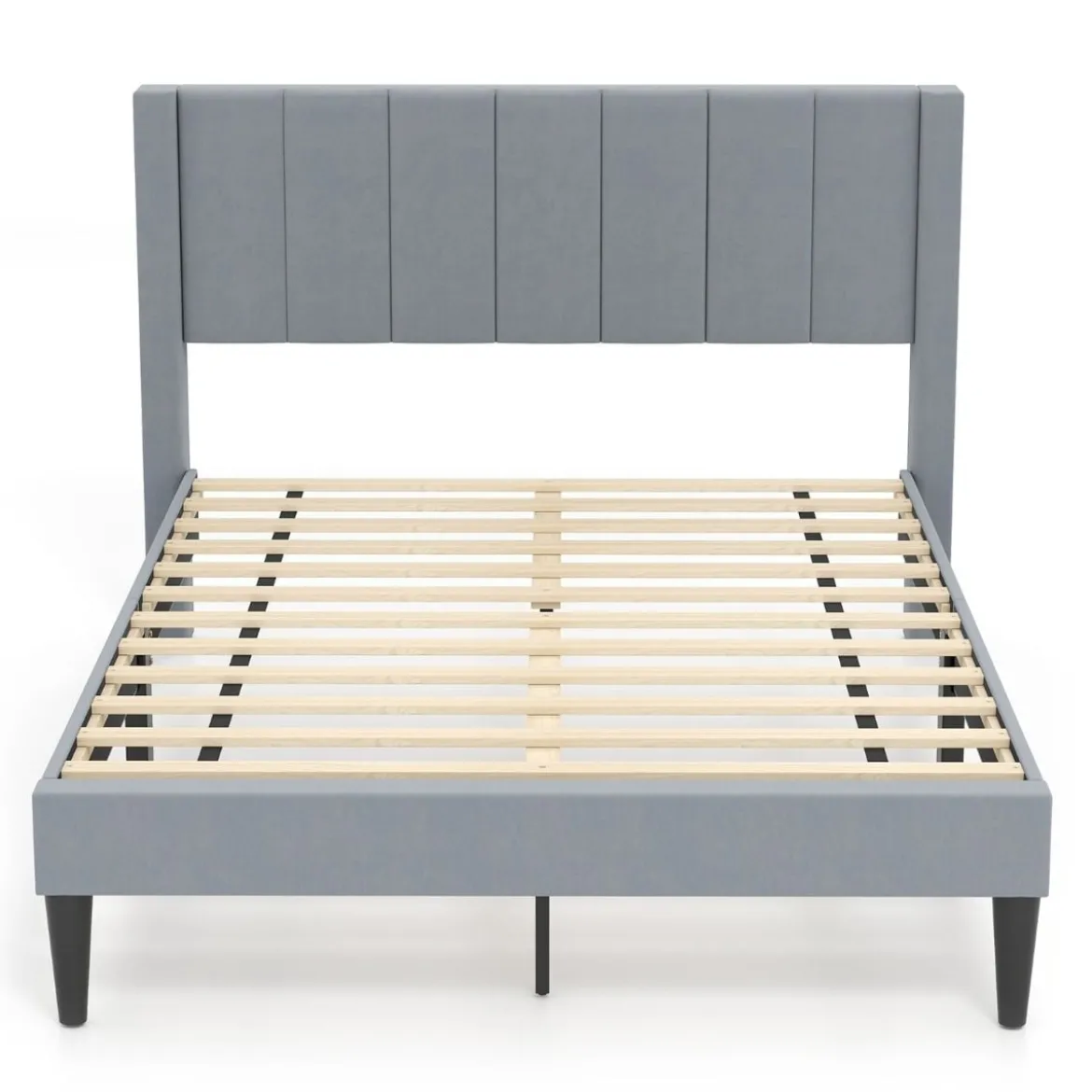 Gepolstertes Doppelbettgestell für 200 x 140 cm Matratze Plattformbett mit Kopfteil Bettgestell Grau