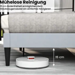 Gepolstertes Doppelbettgestell für 200 x 140 cm Matratze Plattformbett mit Kopfteil Bettgestell Grau