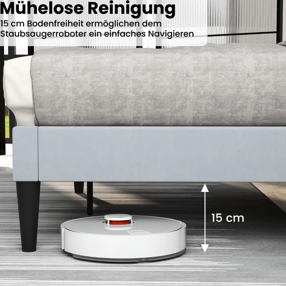 Gepolstertes Doppelbettgestell für 200 x 140 cm Matratze Plattformbett mit Kopfteil Bettgestell Grau