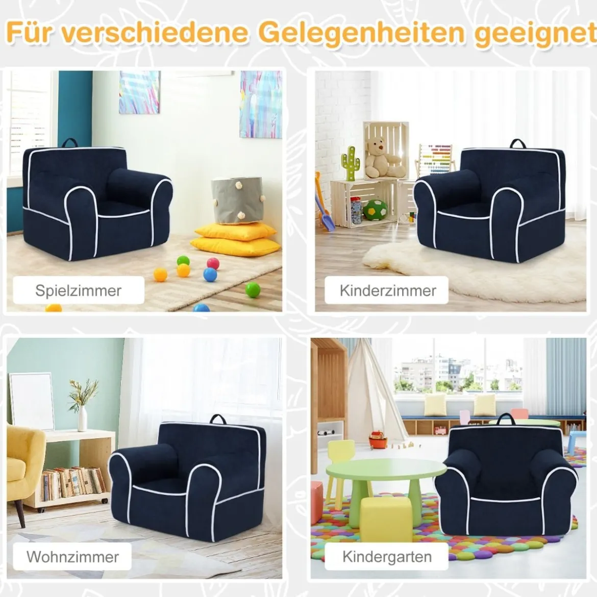 Gepolstertes Kindersofa mit Schaumstofffüllung & Armlehne & Handgriff 68 x 46 x 50 cm Marineblau