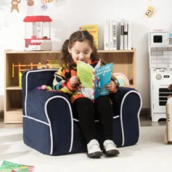 Gepolstertes Kindersofa mit Schaumstofffüllung & Armlehne & Handgriff 68 x 46 x 50 cm Marineblau