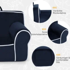 Gepolstertes Kindersofa mit Schaumstofffüllung & Armlehne & Handgriff 68 x 46 x 50 cm Marineblau