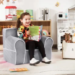 Gepolstertes Kindersofa mit Schaumstofffüllung & Armlehne & Handgriff 68 x 46 x 50 cm Grau