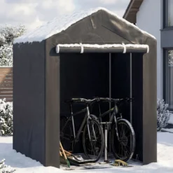 Gerätehaus Garagenzelt mit Aufrollbarer Reißverschlusstür & 6 Metallheringen Dunkelgrau