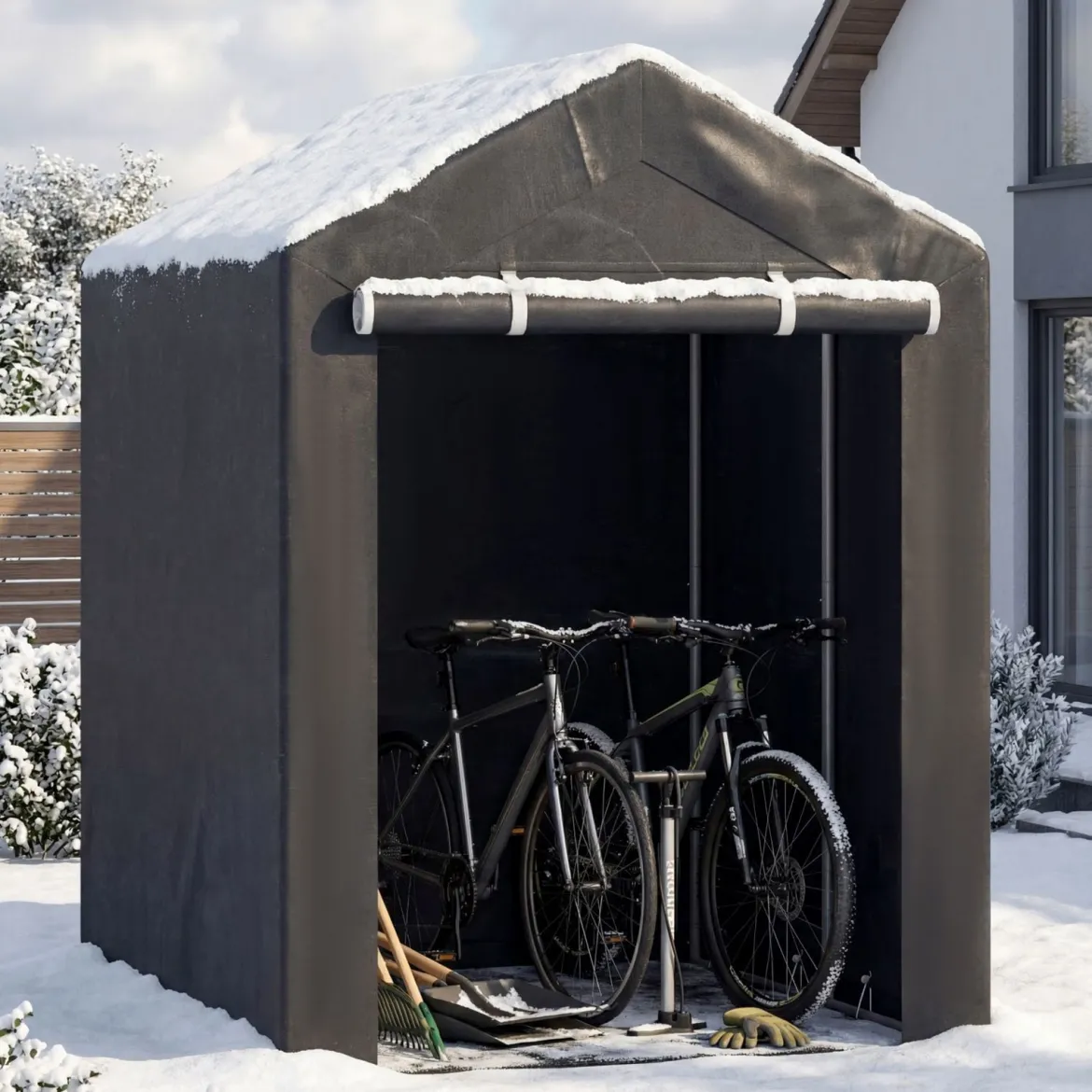 Gerätehaus Garagenzelt mit Aufrollbarer Reißverschlusstür & 6 Metallheringen Dunkelgrau