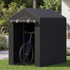 Gerätehaus Garagenzelt mit Aufrollbarer Reißverschlusstür & 6 Metallheringen Dunkelgrau