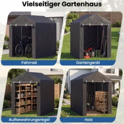 Gerätehaus Garagenzelt mit Aufrollbarer Reißverschlusstür & 6 Metallheringen Dunkelgrau